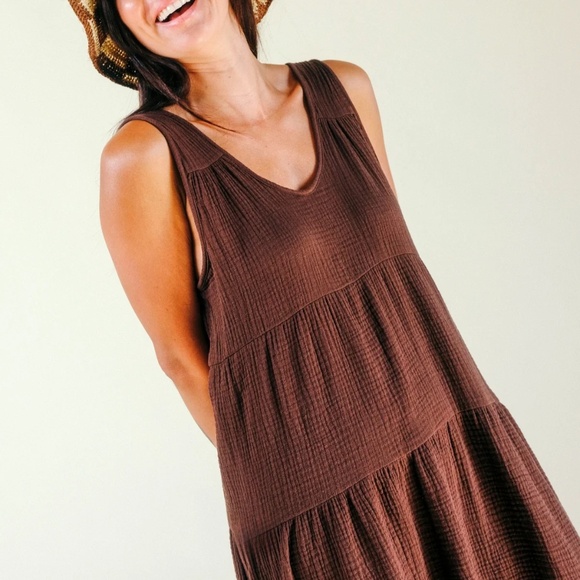 NWT Poplinen  Teresa Tiered Tank Dress - Chicory Coffee - size 1X - Picture 2 of 5